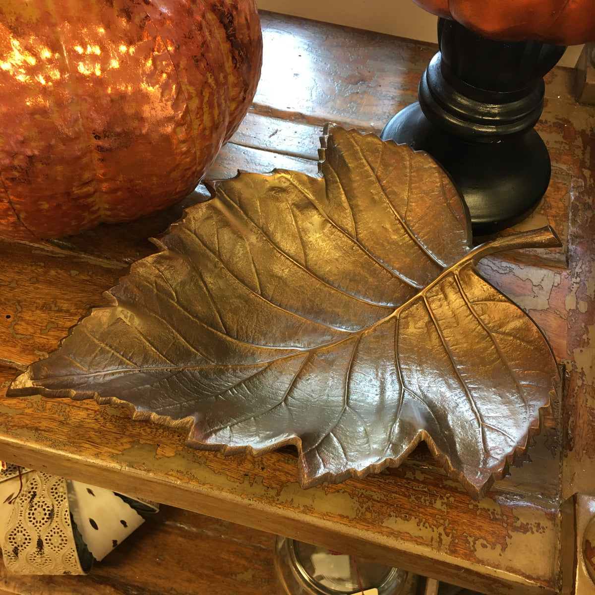 Antique Brass Maple Leaf Dish