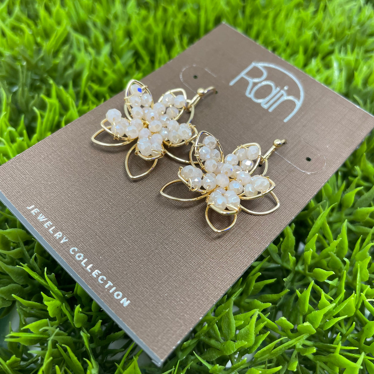 Gold w/ Bead Flower Earrings