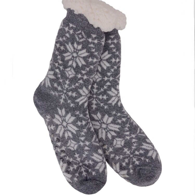 Heather Blend Snowflake Knit Thermal Slipper Socks