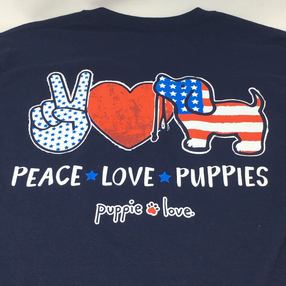 Navy Blue SS Peace Love, Puppies - Puppie Love Tshirt