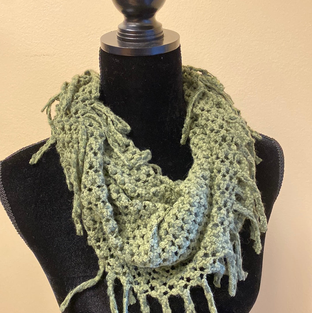 2-Tone Mini Tube Scarf w/ Fringe