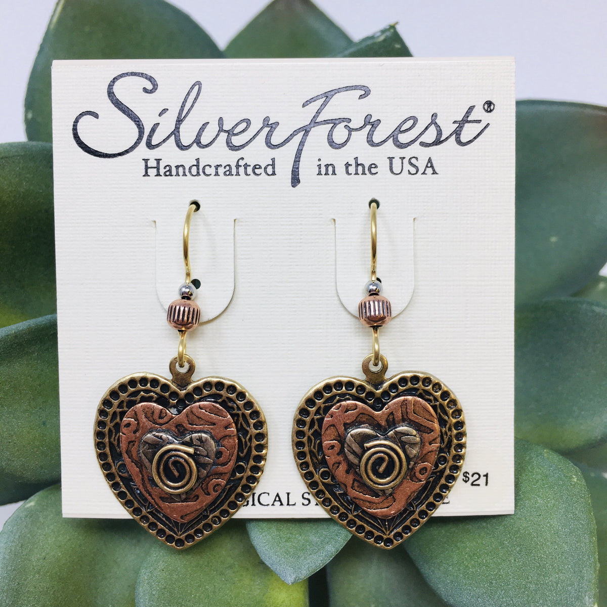 Layered Textured Hearts w/ Coil Earrings