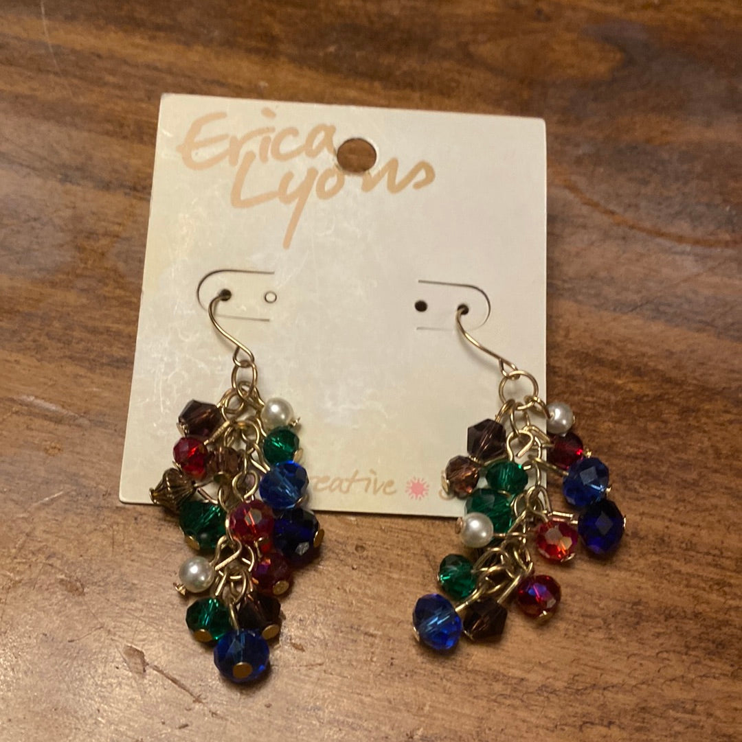 Multi Color Bead Cluster Drop Earrings and necklace set