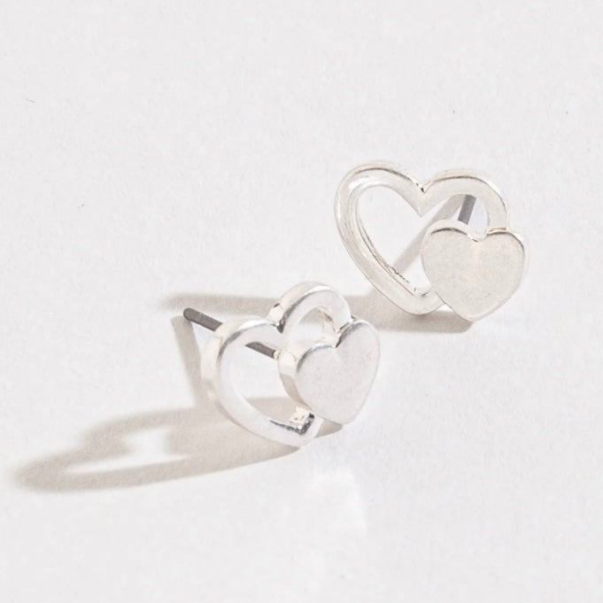 Heart w/ Heart Shadow Stud Buds Earrings
