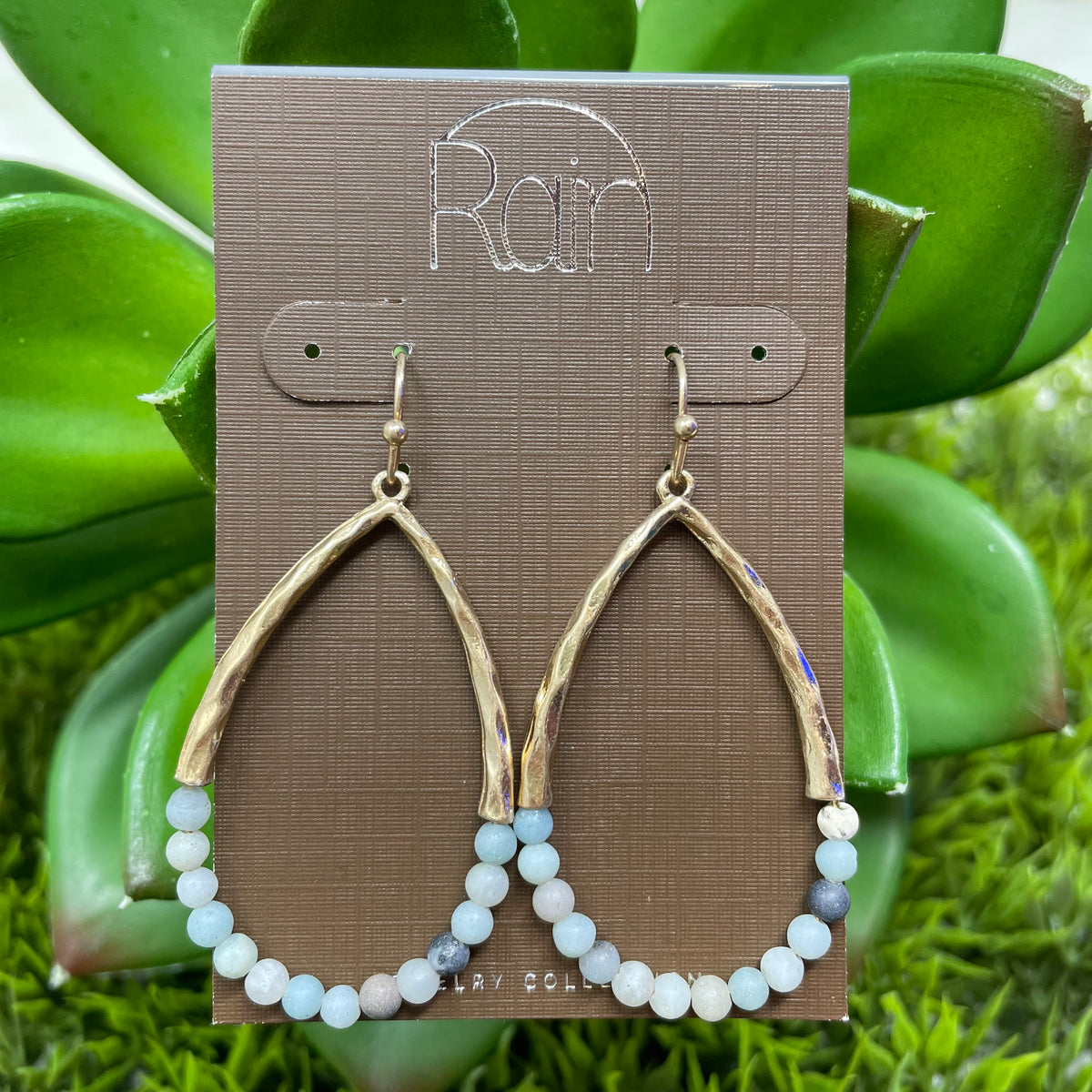 Amazonite Beaded Teardrop Earrings