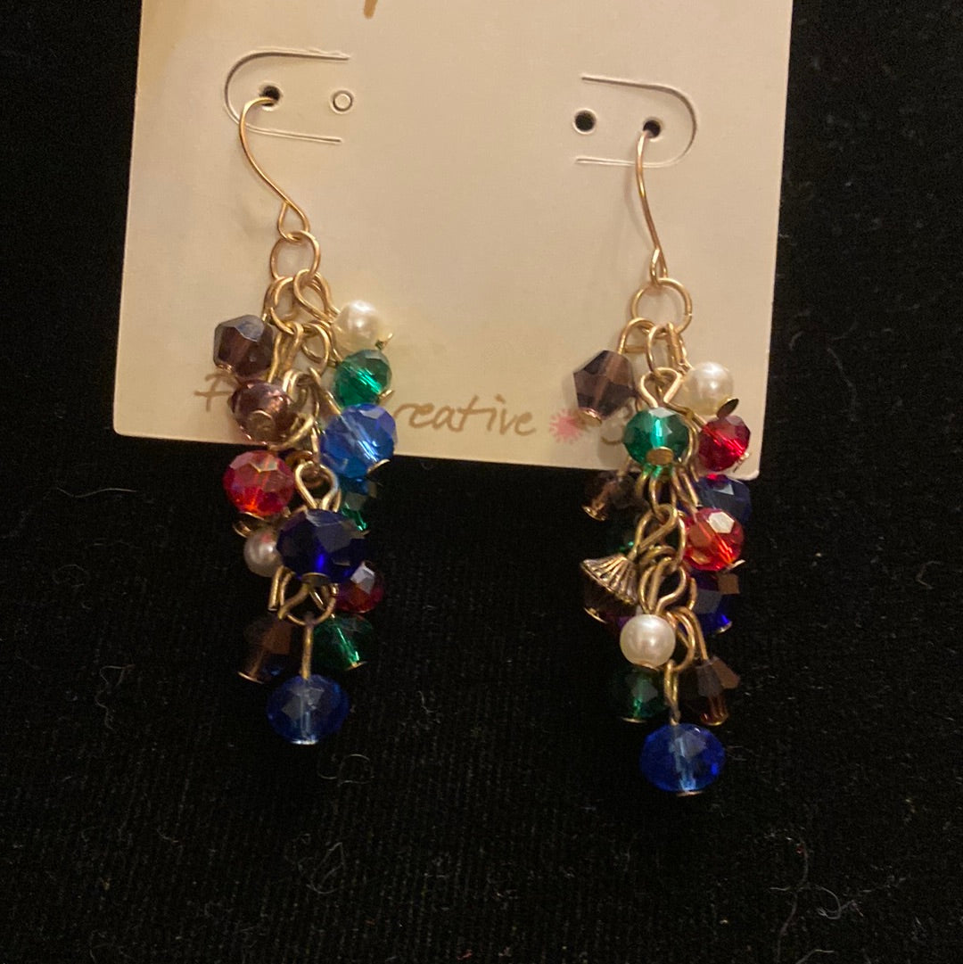 Multi Color Bead Cluster Drop Earrings and necklace set