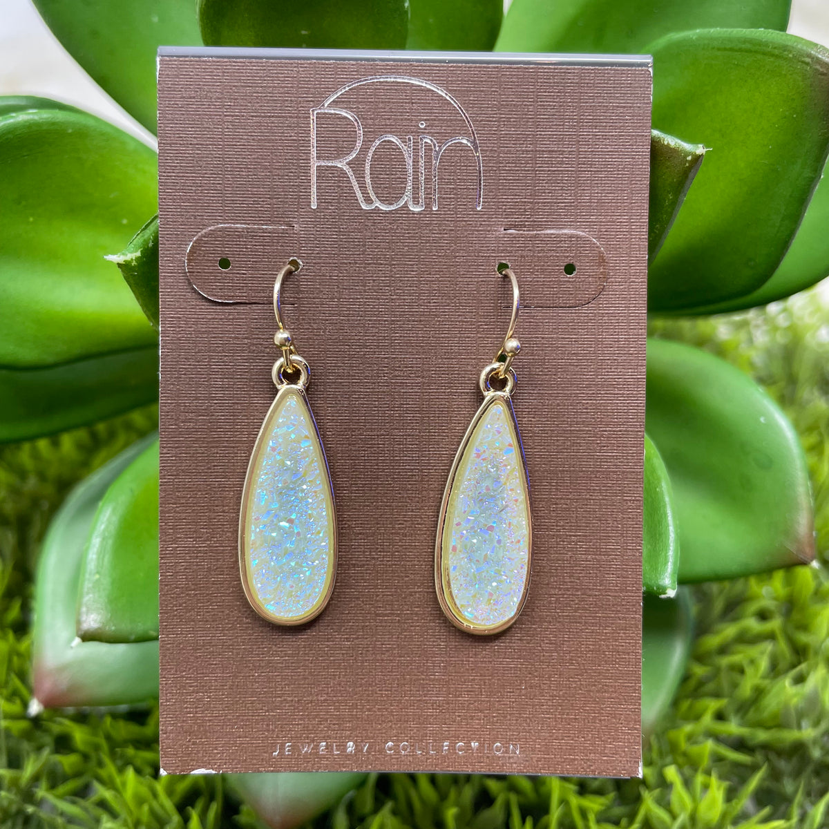 Gold Sparkle Druzy Teardrop Earring