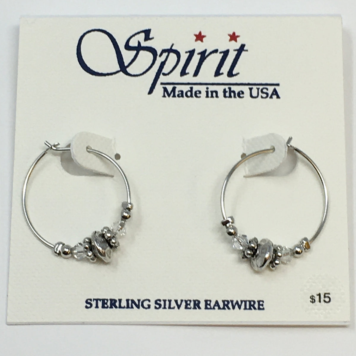Clear &amp; Silver Beads Dainty Hoop Earrings Spirit