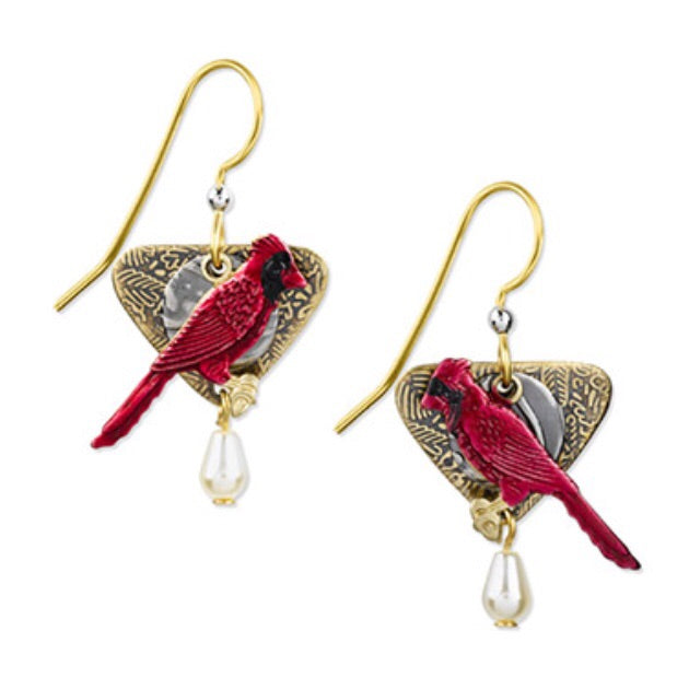 Cardinal on Triangle w/ Pearl Drop Earrings