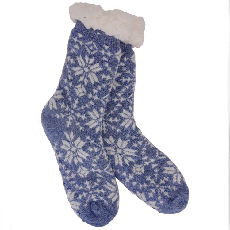 Heather Blend Snowflake Knit Thermal Slipper Socks