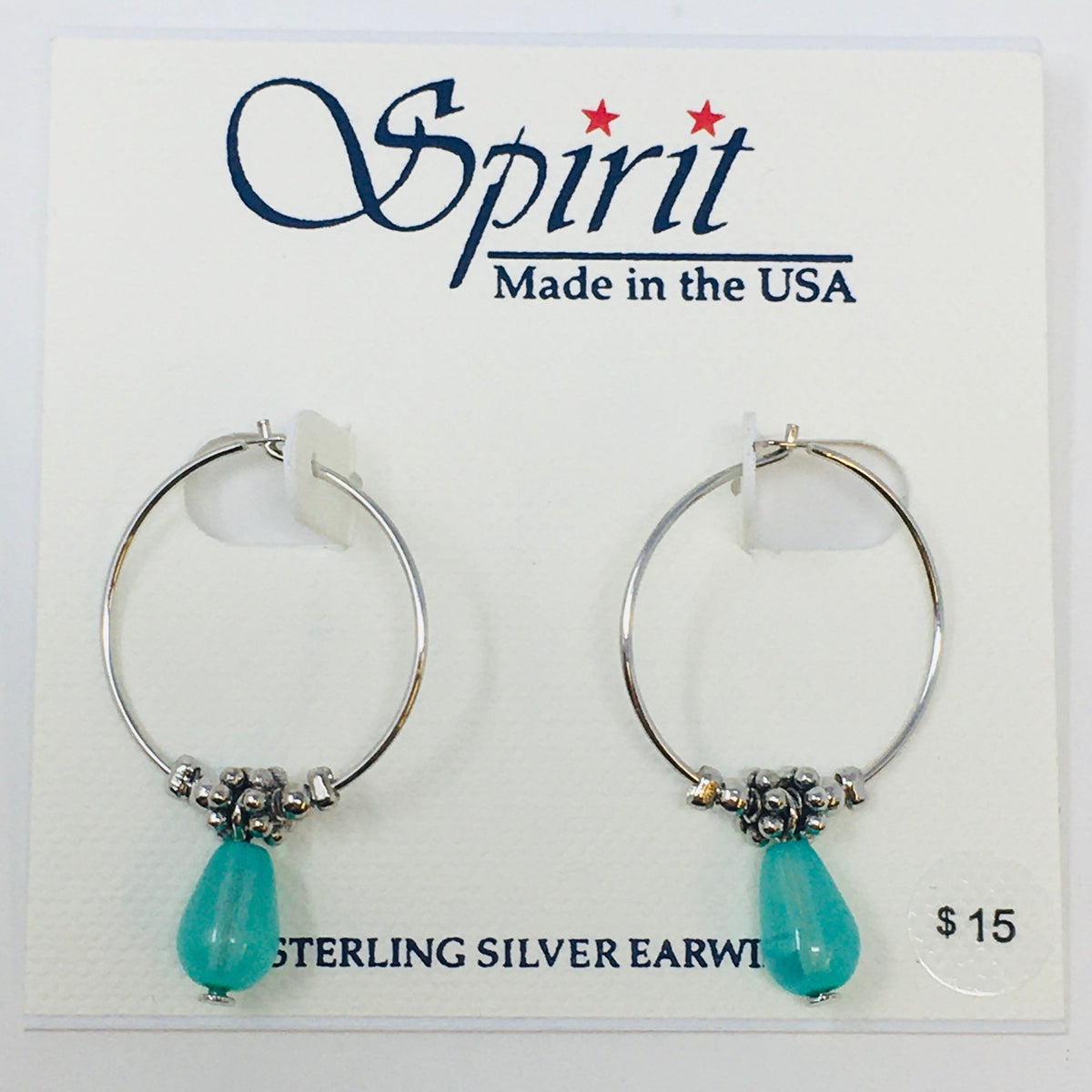 Turquoise Stone Teardrop Silver Dainty Hoop Earrings