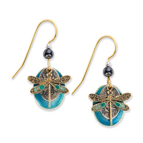 Gold Dragonfly on Teal Earrings