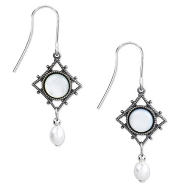Silver/Mother of Pearl Diamond Shape Earrings