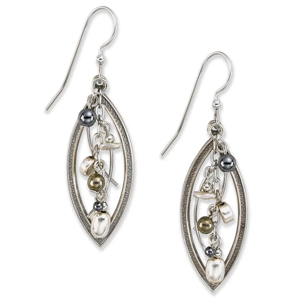 Silver Open Marquee w/ Bead Cascade Earrings