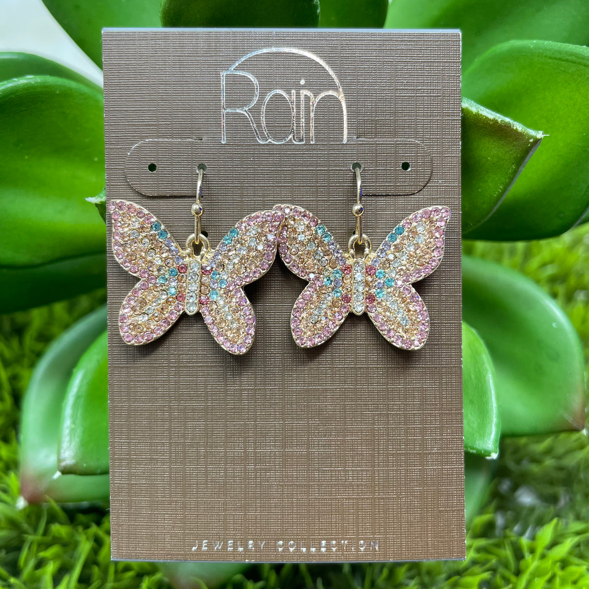 Gold Pastel Crystal Butterfly Earrings