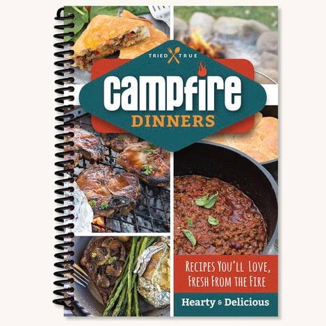 front cover of the spiral bound Campfire Dinners cookbook