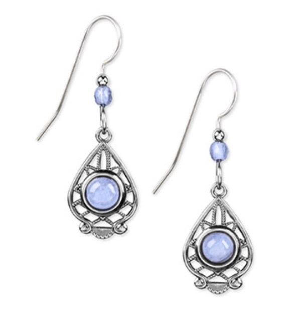 Blue Agate Silver Lace Drop Earrings