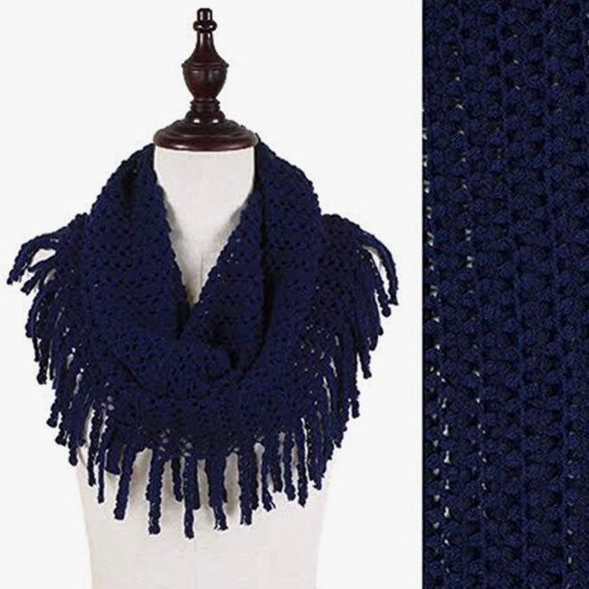 2-Tone Mini Tube Scarf w/ Fringe