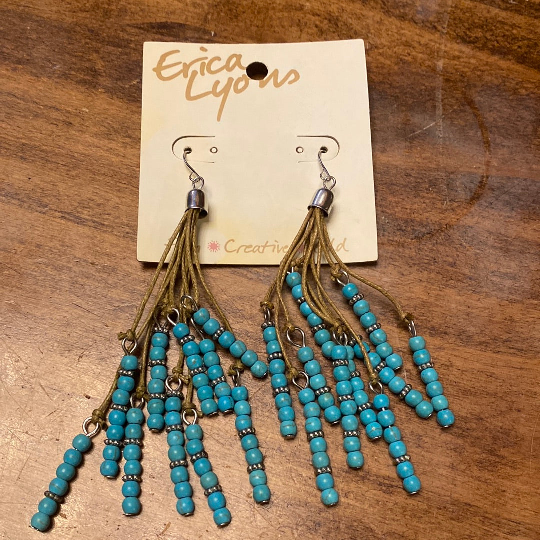 Turquoise Bead &amp; Cord Tassel Earrings