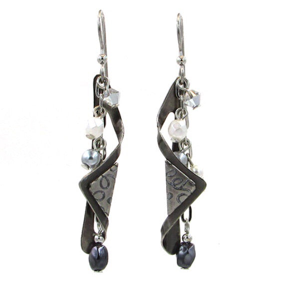 Beaded Chain Cascade w/ Folded Metal Earrings