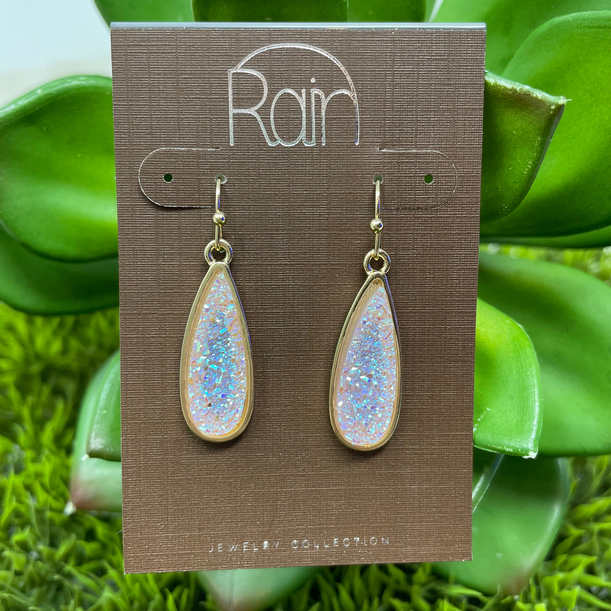 Gold Sparkle Druzy Teardrop Earring