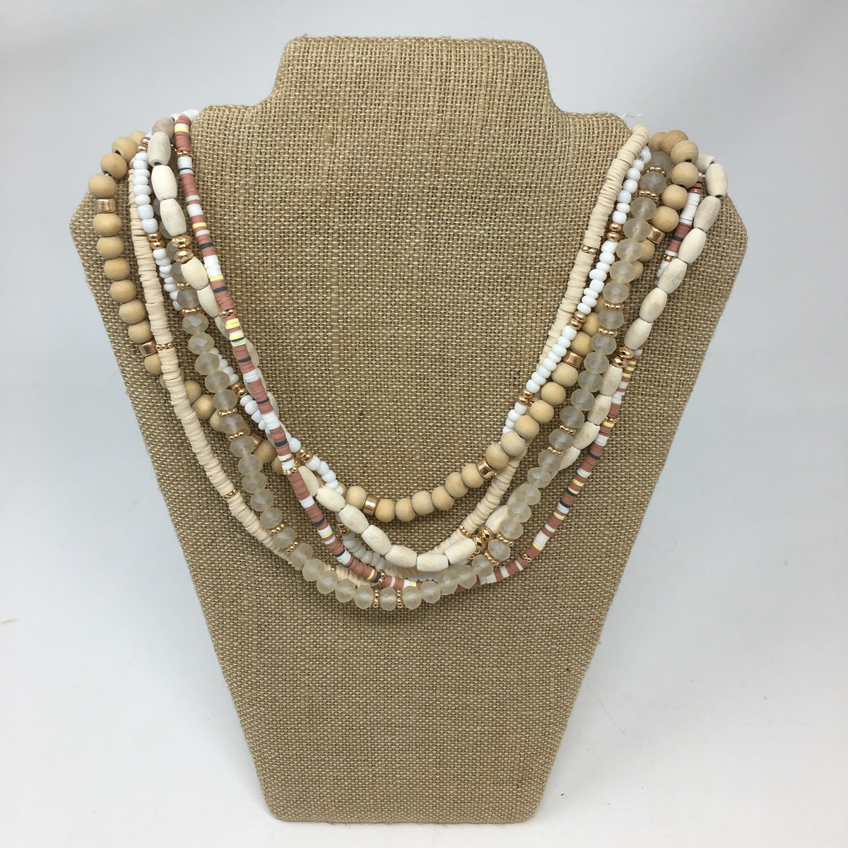 Heishi Glass Wood Beads Necklace