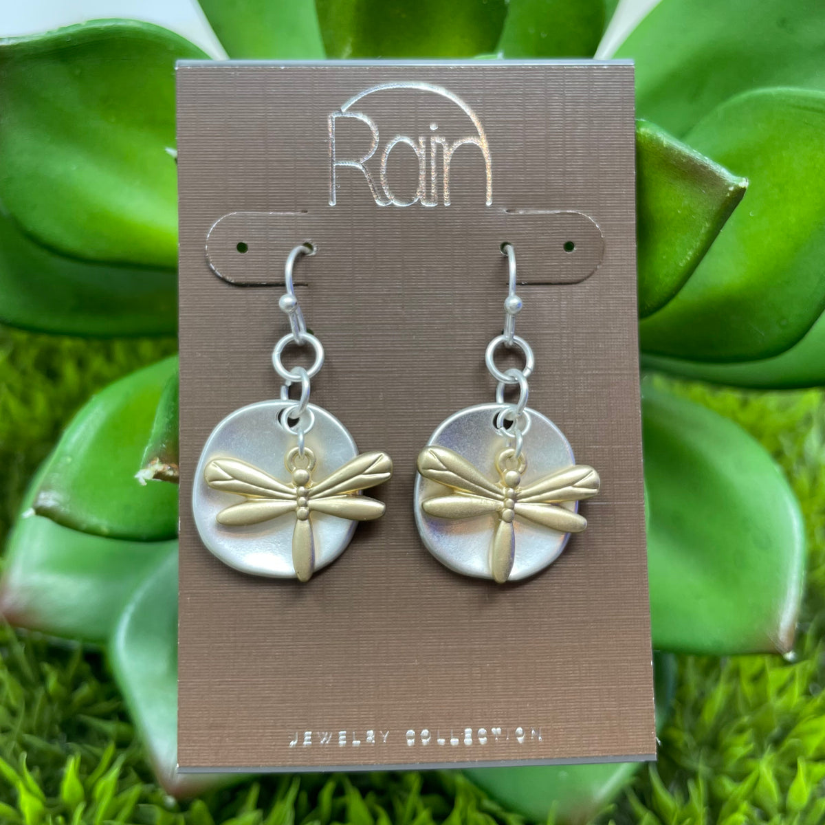Two Tone Layered Dragonfly Earrings