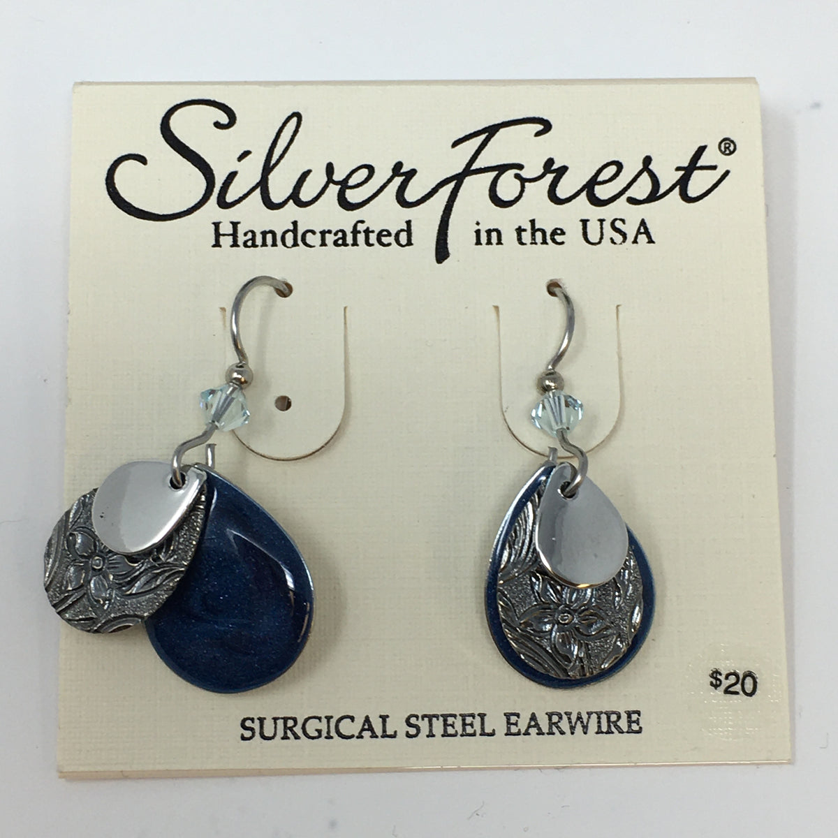 Silver/Blue Triple Teardrops Earrings