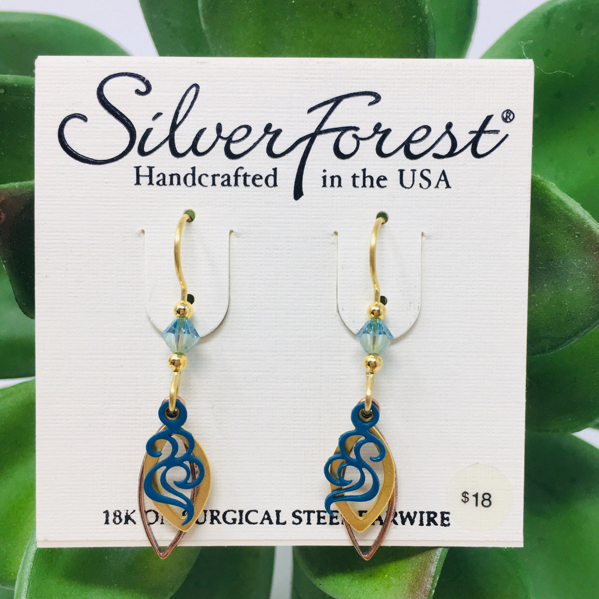 Blue/Gold Waves on Marquee Earrings