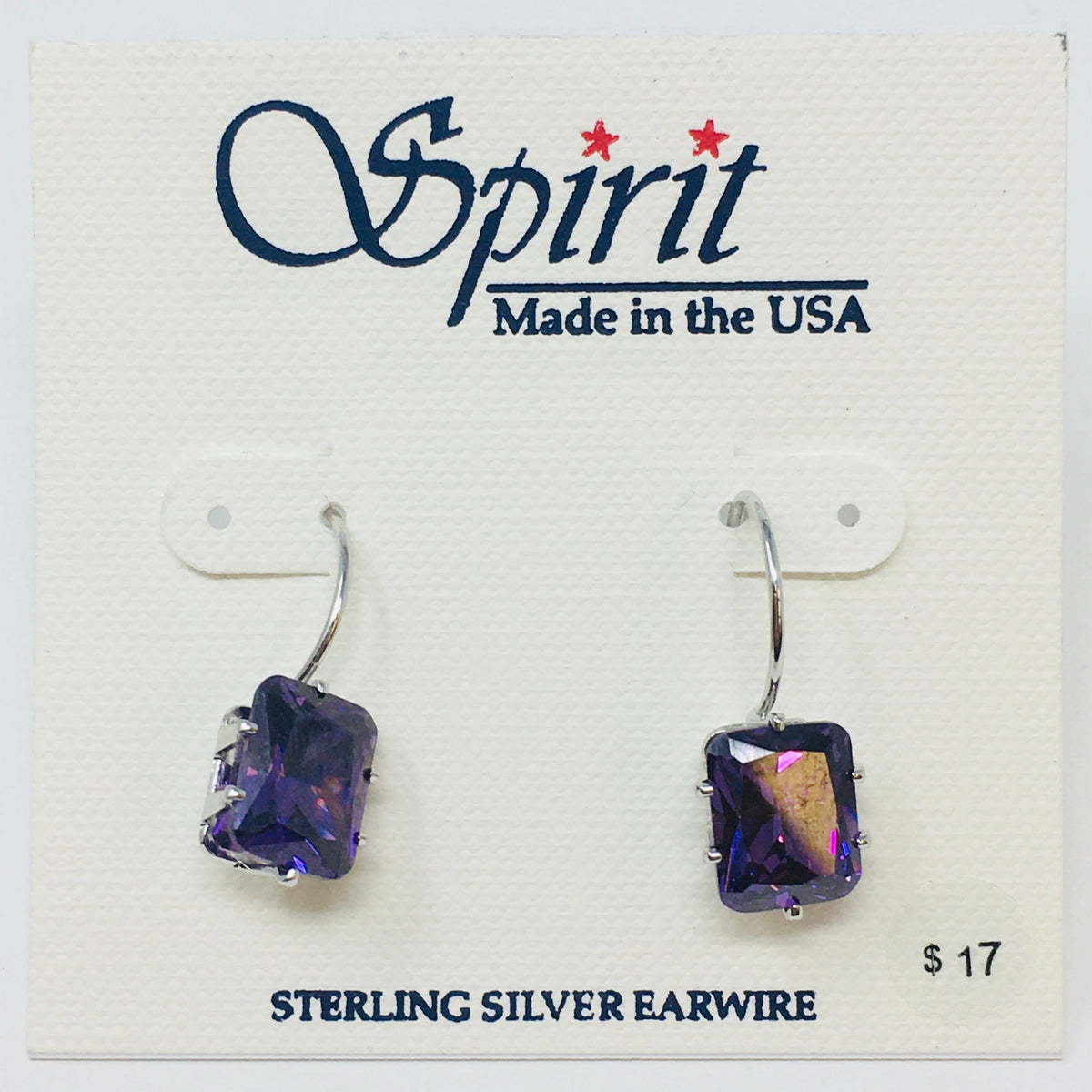 Purple Rectangle CZ Drop Earrings Spirit