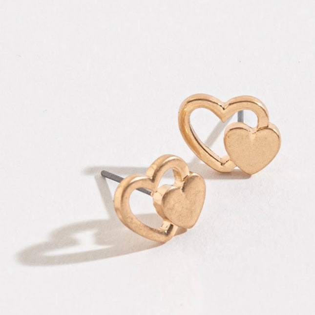 Heart w/ Heart Shadow Stud Buds Earrings