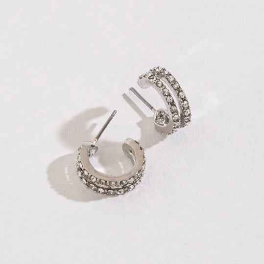 Double Pave Style Hoop Earrings