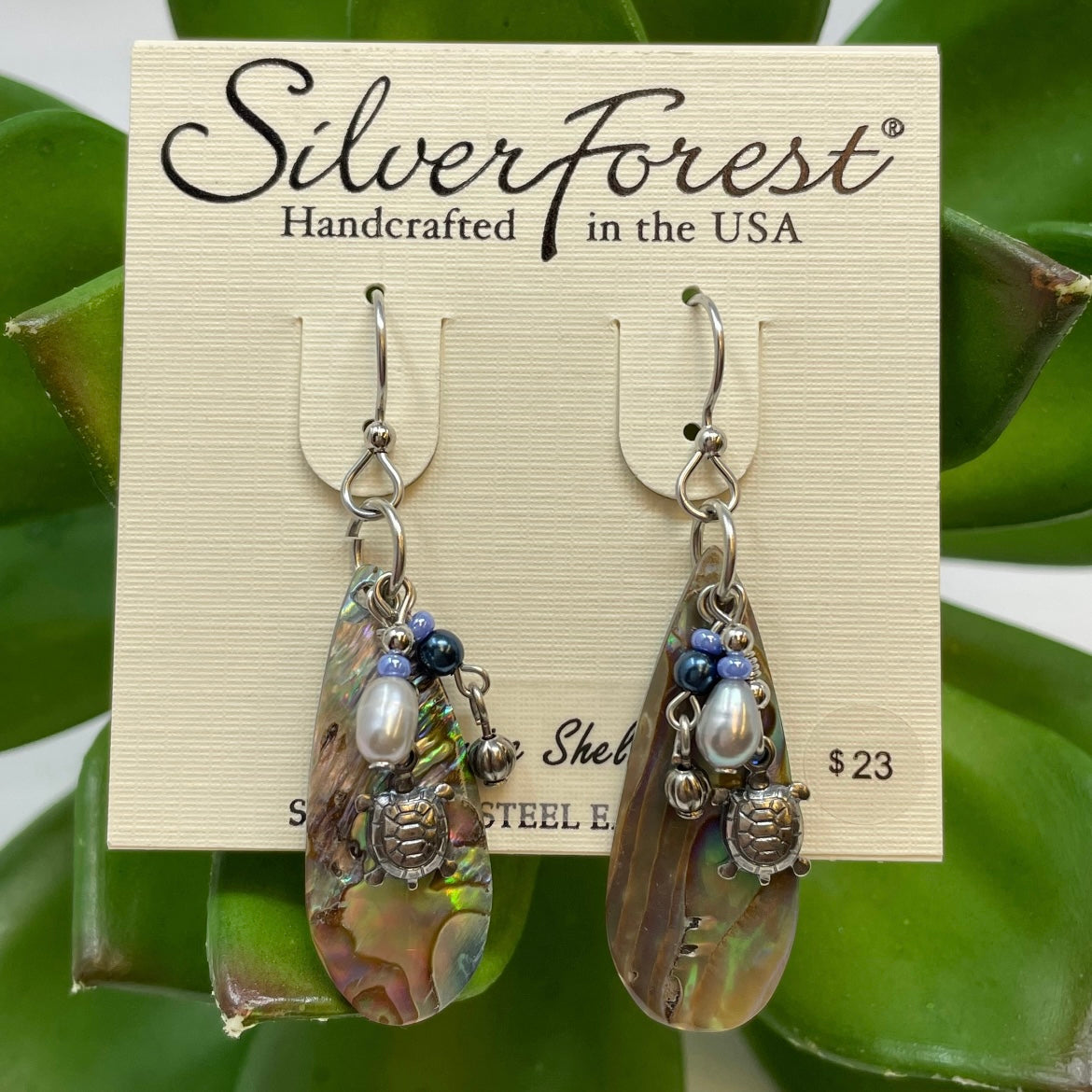 Shell Teardrop w/ Dangle Turtles &amp; Beads Earrings