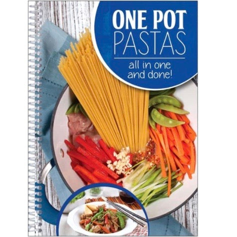 front cover of the spiral bound One Pot Pastas Cookbook 