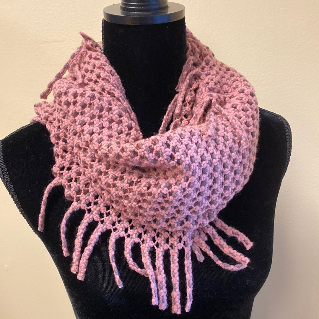 2-Tone Mini Tube Scarf w/ Fringe