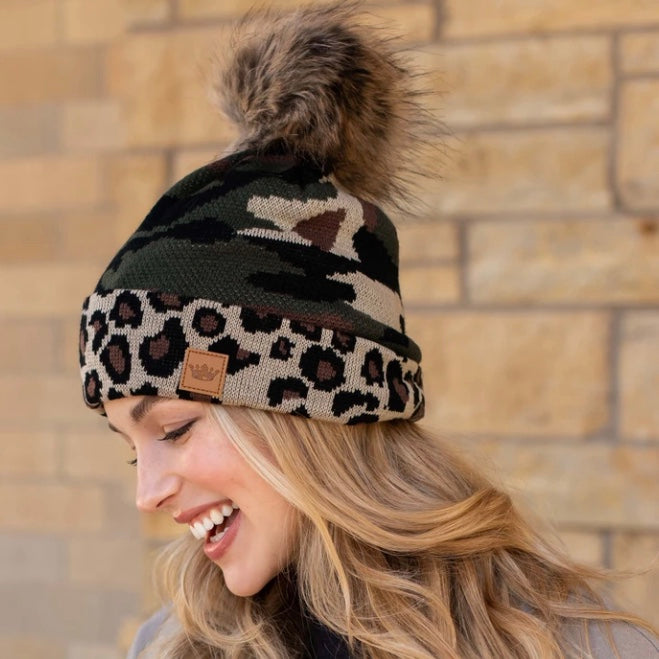 Green Camo Hat w/ Leopard Trim