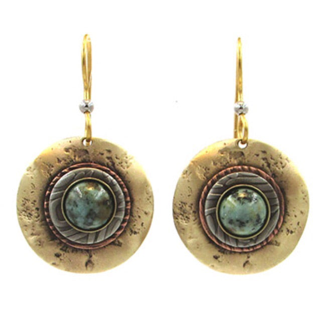 Textured Round w/ Stone Center Earrings