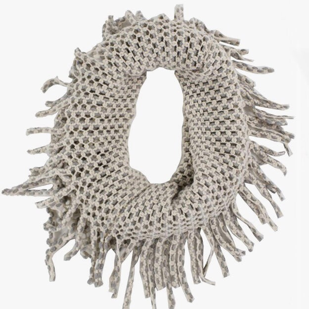 2-Tone Mini Tube Scarf w/ Fringe