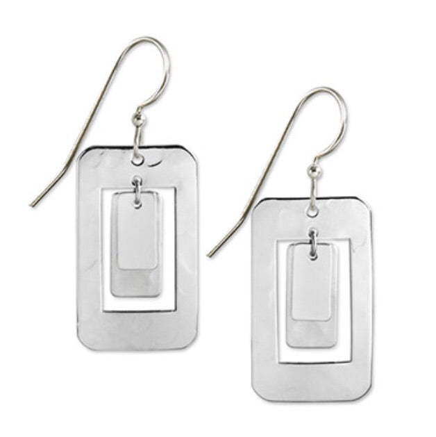 Silver Rectangle in Rectangle Earrings
