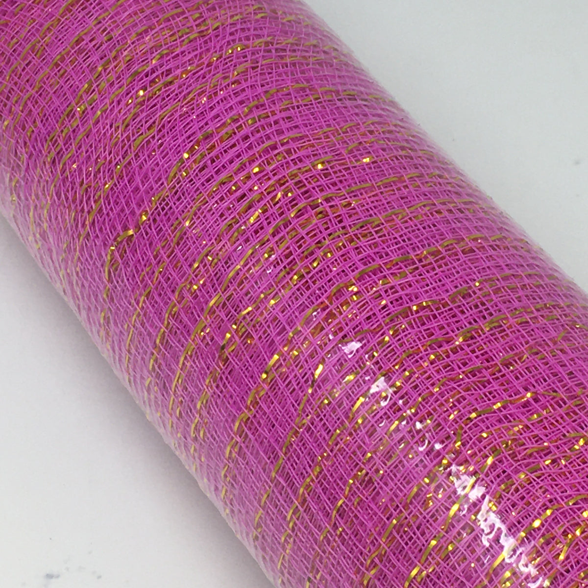 Hot Pink w/ Gold Stripe Deco Mesh