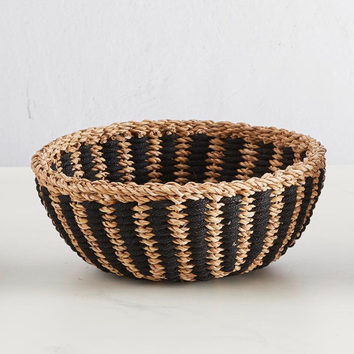 Black Stripe Woven Bowl Basket