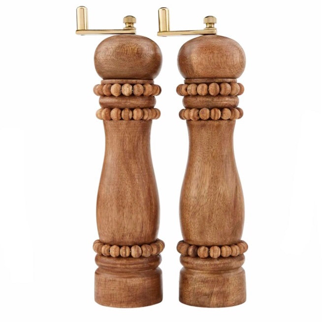 Wood Beaded Salt &amp; Pepper Grinder Set
