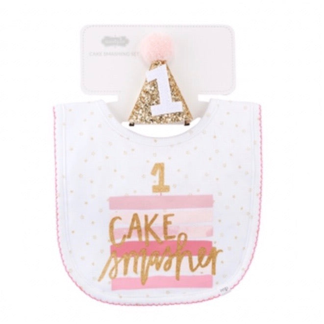 Girl 1 Cake Smasher Bib/Hat Set