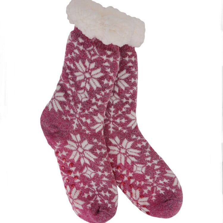 Heather Blend Snowflake Knit Thermal Slipper Socks