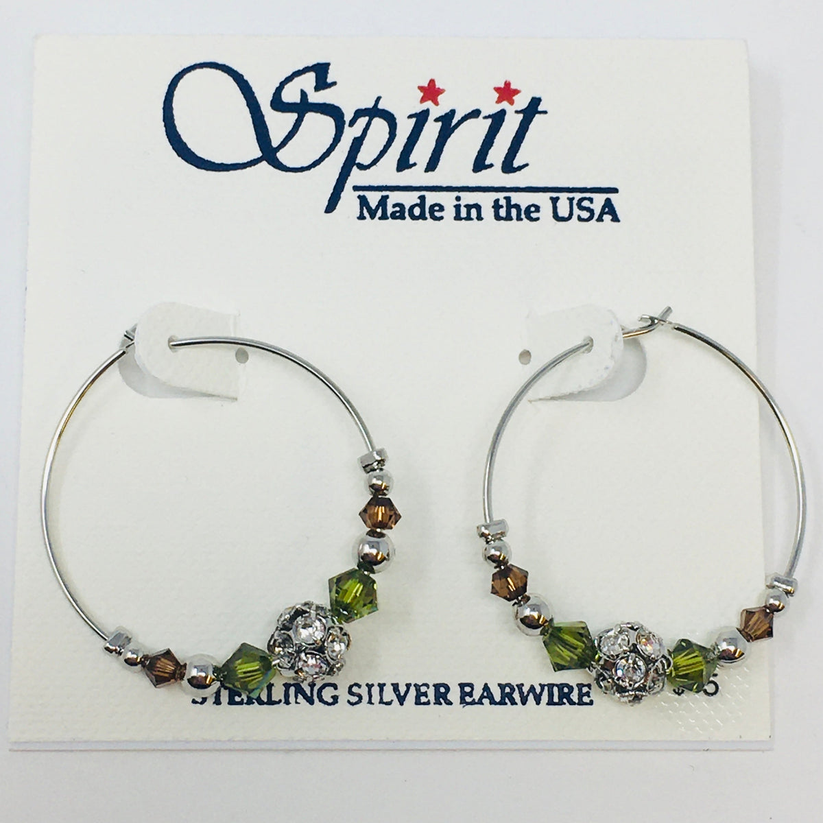Olive/Brown Stones Silver Dainty Hoop Earrings Spirit
