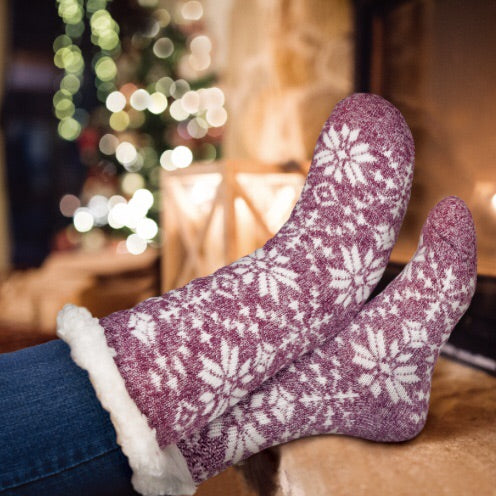 Heather Blend Snowflake Knit Thermal Slipper Socks