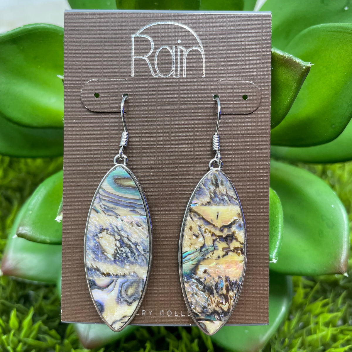 Silver Abalone Ellipse Earrings
