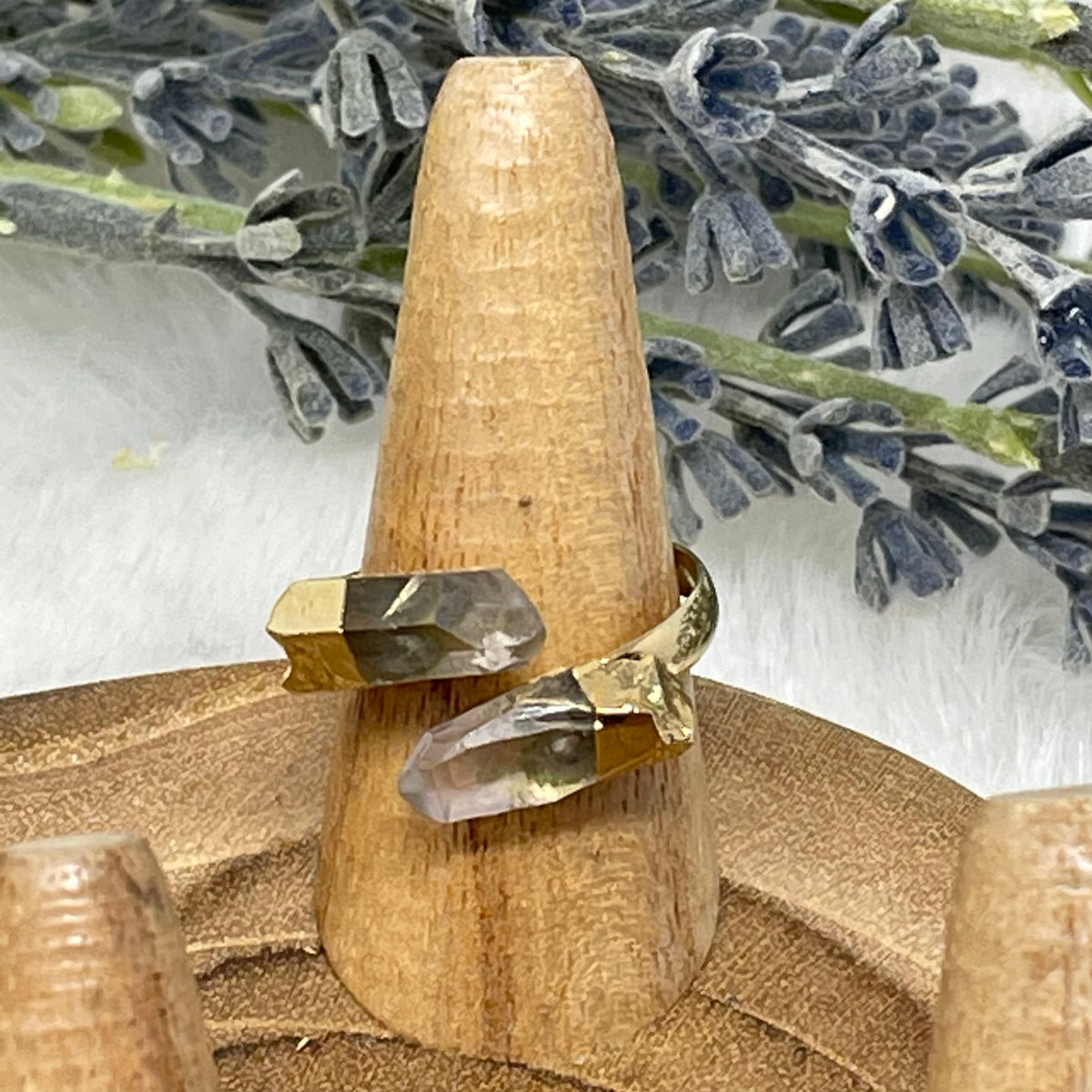 Double Quartz Adjustable Ring
