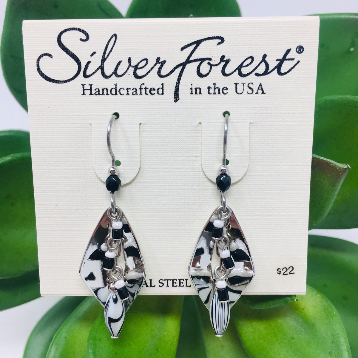 Silver Folded Diamonds w/ Bead Cascade Earrings