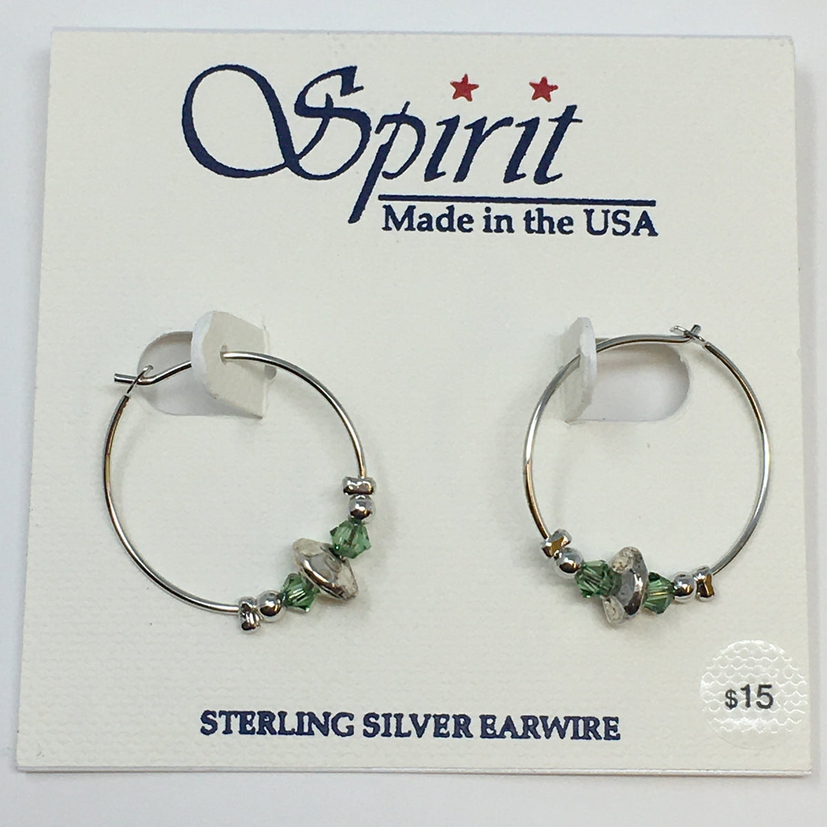 Green Stones Silver Dainty Hoop Earrings Spirit